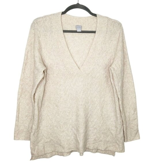 Chicos Tunic Sweater Womens Size 3 US 16 XL Beige Oatmeal Soft Knit - Picture 1 of 9